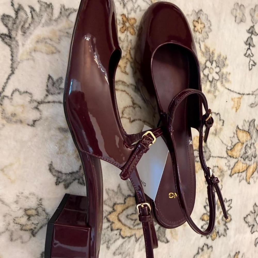 Mango Burgundy and Purple Patent Round Toe Slingback Heels - Picture 2 of 7